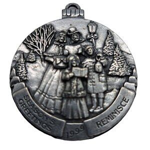 REMINISCE MAGAZINE ORNAMENT ~ SEASON'S GREETINGS ~ CAROLERS ~ PEWTER ~ 1999